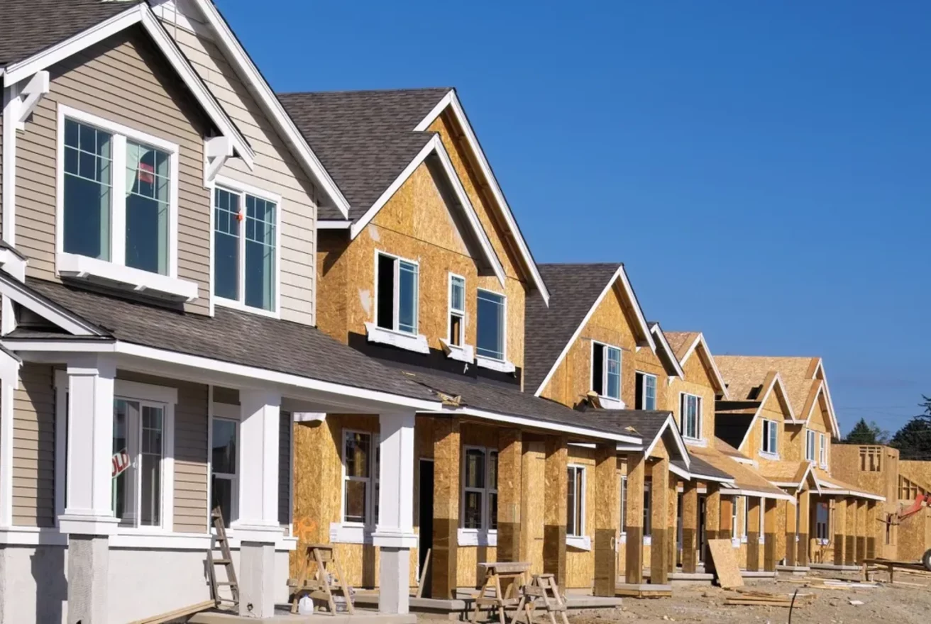 A row of houses in mid-construction in Texas.