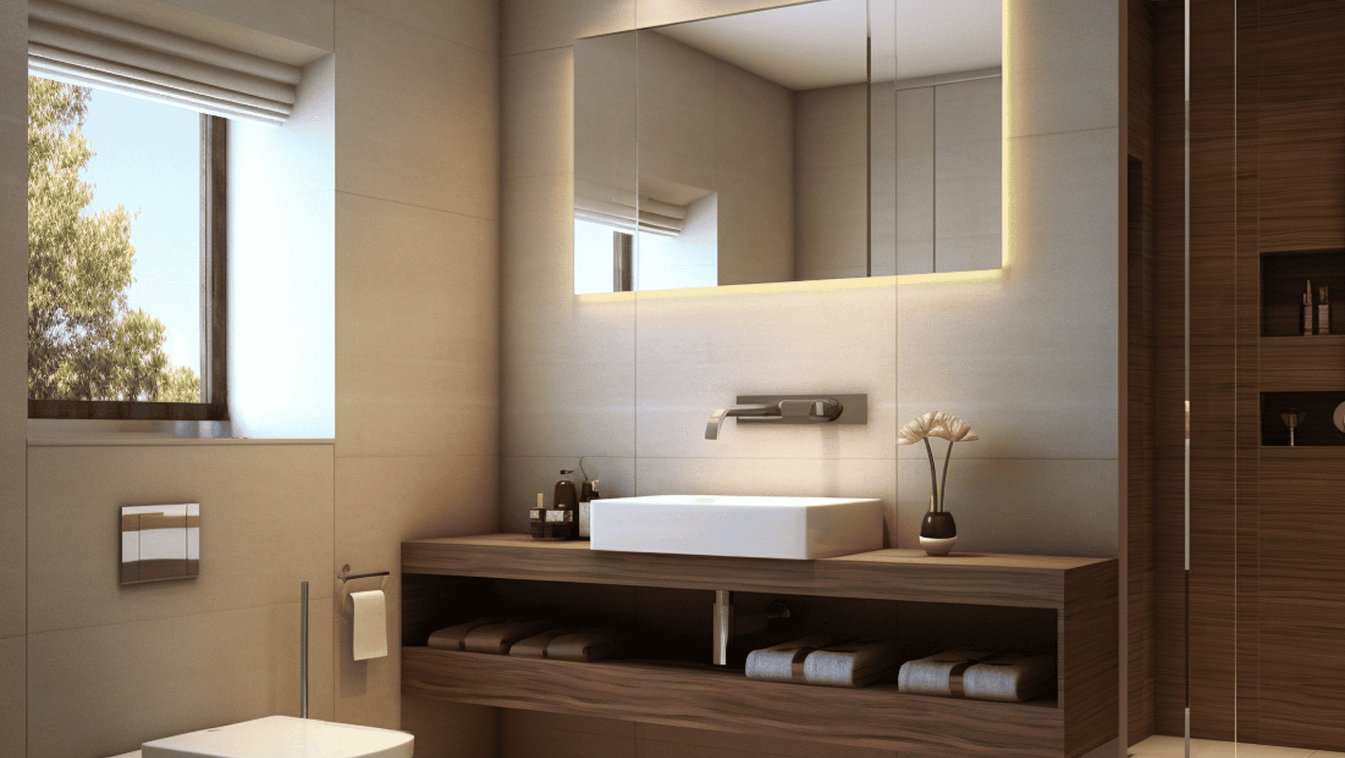 A modern-looking bathroom.