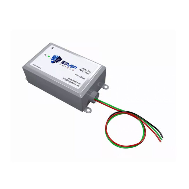 A rectangular electronic device with a label, featuring wires in red, black, and green extending from one end.
