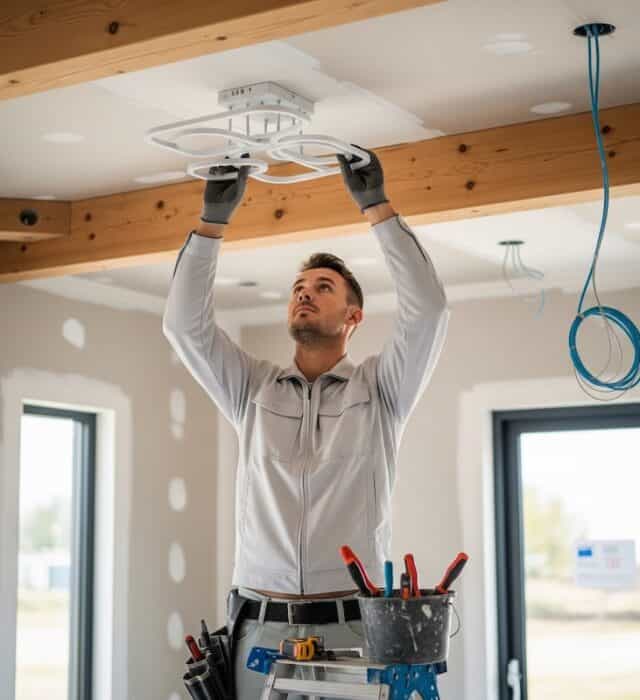 south houston tx electrician installing a light fixture