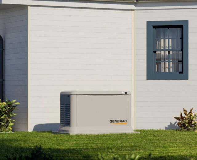 Generac generator installation next to home in fate, tx