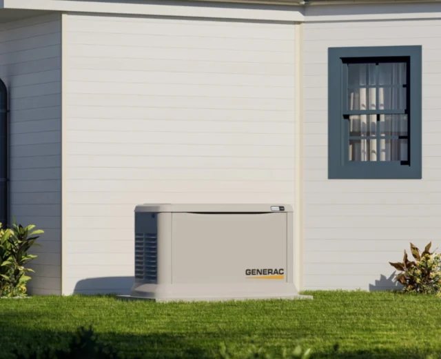 Generac generator installation next to home in fate, tx