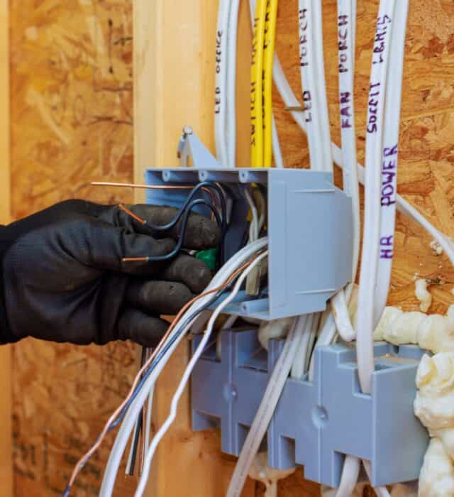 a new construction electrician in rockwall, texas, installing a light switch in a new home build.
