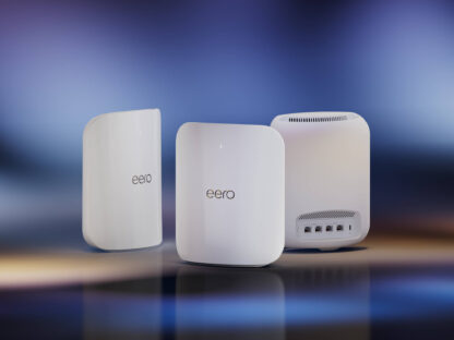3 eero wifi devices on display for home network configuration